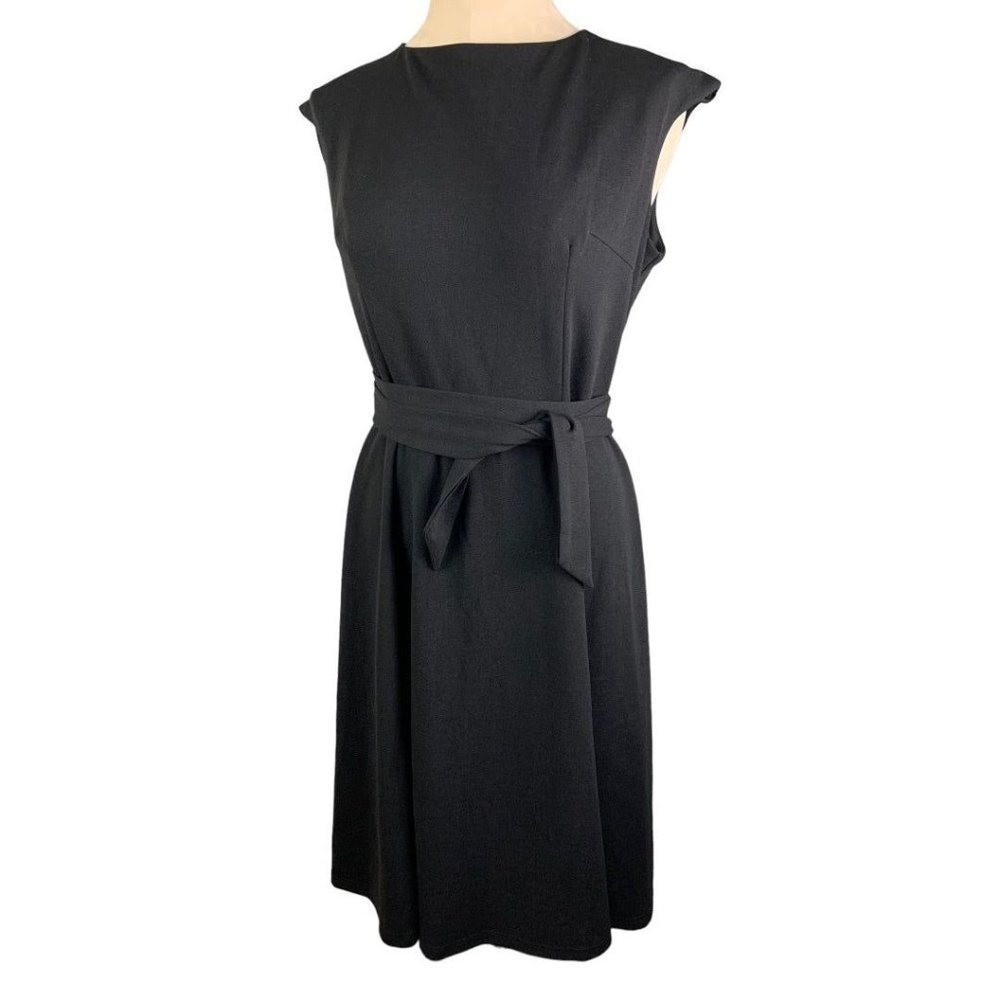 XL Dress Tells Black Sleeveless Belted Dress Stretch Knee Length